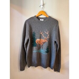 Old Navy Elk Graphic SoSoft Sweater Men's Lg Gray Crewneck Pullover Winter
